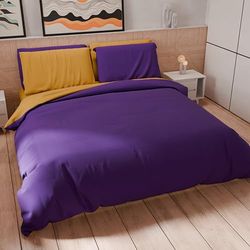 PETTI Artigiani Italiani - Single Duvet Cover Set 160 x 200 cm (1 Pillow Case 50 x 80 cm Included), Soft Microfibre Duvet Cover Set, Purple - Ochre Yellow