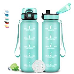 Botella Agua 1 Litro, Botella Agua Gimnasio con Marca de Tiempo,a Prueba de Fugas, Fácil de Transportar, Cantimplora con Marca de Tiempo, Cantimplora Infantil para la Escuela, Deportes, Camping