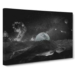 View Of The Moon Modern Art Canvas Wall Art Print Ready to Hang, Framed Picture for Living Room Bedroom Home Office Décor, 20x14 Inch (50x35 cm)