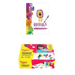 Pack dibujo infantil témpera: Bloc Oxford (A4, 20 hojas encoladas) + Estuche témpera (12 colores, 15 ml/ud)