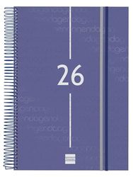 Finocam Agenda à spirale 2026 1 jour par page | janvier à décembre (12 mois) | Agenda A4 annuel 2026 avec élastique | Couverture en polypropylène à spirale Year - Bleu catalan