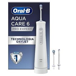 Oral-B AquaCare Pro-Expert Seria 6 Irygator z Technologią Oxyjet, 3 Końcówki, 2 Rodzaje Strumieni Wody Dla Delikatnego Czyszczenia Zębów i Dziąseł, Także W Przypadku Aparatów Dentystycznych, Biały