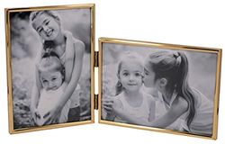 LEADEX Cadre photo vertical horizontal - Double cadre photo pliable en métal de 10,2 x 15,2 cm - 1 format paysage et 1 portrait - Doré moderne