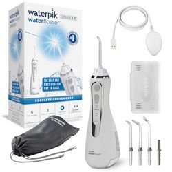 Irygator Waterpik Bezprzewodowy Cordless Advanced, 3 Ustawienia Ciśnienia, Usuwanie Płytki Nazębnej, Idealny w Podróż i do Małej Łazienki, Zasilanie Akumulatorowe USB, Kolor Biały (WP-580EU)