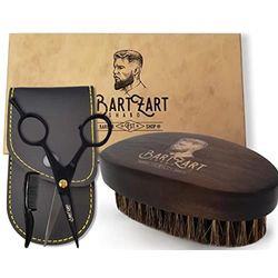 BartZart Forbici da Barba da Uomo con Pettine e Custodia Nera, Spazzola da Barba con Setole di Cinghiale per la Cura della Barba e Regalo per Uomo (Forbici da Barba e Spazzola da Barba)