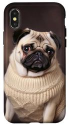 Custodia per iPhone X/XS Pug in Maglione Carino Viso Divertente Foto