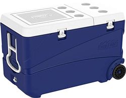 Duramax Deluxe Nevera 102, Nevera de Alto Rendimiento con Aislamiento de Poliuretano, S Asas y Ruedas ergonómicas para una Movilidad y manejo fácil y portavasos en la Tapa, Color Azul