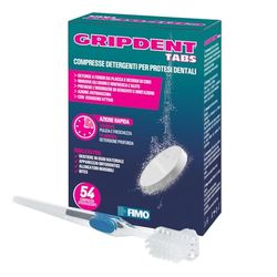 Gripdent Tabs 54 - Compresse disinfettanti + spazzolino puliscidentiera - Disinfetta e sbianca dentiere, bites, paradenti, apparecchi ortodontici e dispositivi per l'apnea notturna