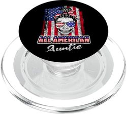 All American Auntie Patriotic Messy Bun Skull USA 4th July PopSockets PopGrip per MagSafe