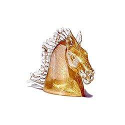Scultura Testa di Cavallo in Vetro di Murano, Opera d'Arte in Vetro Soffiato e Cristallo Oro Fatto a Mano per Arredamento Casa, Marchio di Origine Incluso, YourMurano