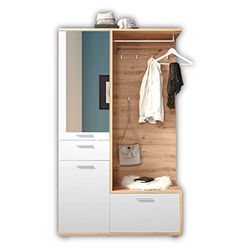 Stella Trading Entra Ensemble de vestiaire d'entrée en Aspect chêne Artisan, Blanc - Vestiaire Compact stylé avec Miroir pour Votre entrée - 117 x 198 x 38 cm (L/H/P)