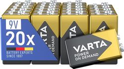 VARTA Pilhas de bloco de 9 V, embalagem de 20, Power on Demand, alcalinas, pacote de armazenamento, inteligentes, flexíveis, potentes, adequadas para detetores de fumo