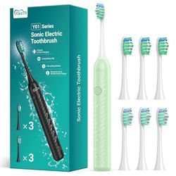 Spazzolino da denti elettrico per adulti con 6 testine di spazzolatura, spazzolino da denti acustico ricaricabile, ultra lunga durata di vita della batteria, 4 ore di ricarica e 180 giorni di