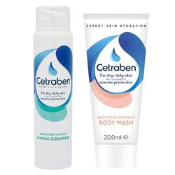 Cetraben Moisture Protect Facial Cleanser (1 x 200ml) & Body Wash (1 x 200ml), For Dry Sensitive and Eczema Prone Skin, Dermatological Creams, Relieves Dry & Itchy Skin, Prevents Flare-Ups (Pack of 2)