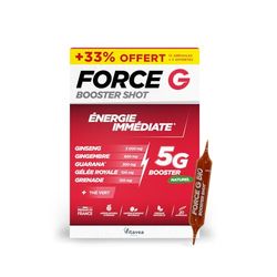 Force G Booster Shot Naturel - Complément alimentaire énergie - Ginseng, Gingembre, Guarana, Gelée Royale, Grenade, Caféine - 7 actifs renforcés - 20 ampoules - 20 jours - Fabriqué en France - Vitavea