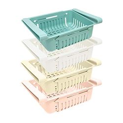 Sats med 4 kylskåpshållare | Förvaringsbehållare av plast | Uttagbara kylskåp (blå, vit, rosa, beige)