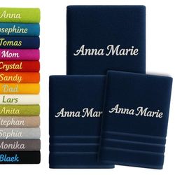 Asciugamano da bagno e asciugamano personalizzati da 3 pezzi con nome splendidamente ricamato Asciugamano personalizzato Confezione da 140x70cm + 2x(100x50cm) (Blu)