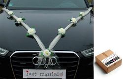 Autoschmuck Organza M Décoration de voiture de mariage ruban organza et roses (écru/blanc)
