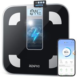 RENPHO Scale for Body Weight, Battery-Free Solar Power Weighing Scale Digital Bathroom Smart Scale Bluetooth Body Fat Scale, Body Composition Monitor Analyzer with Smartphone App, 400 lbs - Elis Solar