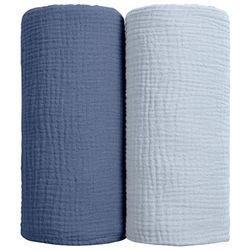 lulumoon Bébé Couvertures d'Emmaillotage - Couverture d'emmaillotement en Coton Couverture de réception Douce pour bébé Neutre 2Pack (Marine)