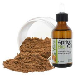 Mineral MakeUp (9 g) + huile de noyau d'abricot bio de qualité supérieure (100 ml) Certifié DE-Öko – MakeUp – Tous types de peau, sans additifs, sans conservateurs – Beige foncé Nuance
