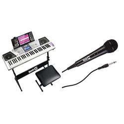 RockJam kit per pianoforte con tastiera a 61 tasti con panca per pianoforte digitale & Microfono Karaoke dinamico unidirezionale cablato con cavo di tre metri