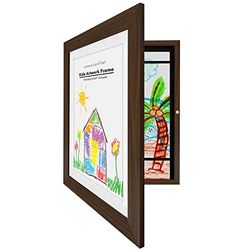 Americanflat A4 Kids Art Frame in Walnut - Use as 25x32 cm Frame Without Mount - Childrens Artwork Display Photo Frame - Front Opening Kids Artwork Display Frame Holds 100 Pieces of Artwork