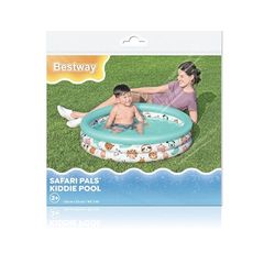 Bestway Piscine Gonflable pataugeoire Trois Anneaux pour Enfants Safari Pals - 102 cm x 102 cm x 25 cm - Multicolore