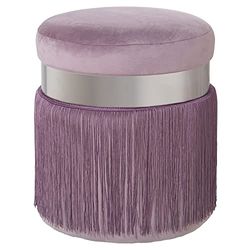 PUF TERCIOPELO ROSA C/FLECOS,BANDA ACERO PLAT:7CM,DM/POLIÉS °40X44CM, FLECOS:29CM