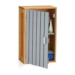 Relaxdays Gris, 50 x 30 x 19 cm Armario de baño, Dos estantes, Altura Ajustable de la balda, Bambú, MDF, Marrón ingeniería Material de Madera