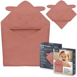 lionelo Baby Hooded Towel 100% Natural Muslin Cotton 80x80cm Absorbent Bath Towel with Hood for Newborns & Toddlers 6 Colours Soft & Breathable, Swaddle Muslin, Nursery Blankets (Red, 80x80 cm)