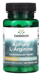 Swanson - AjiPure L-Arginine 500mg | Pharmaceutical-Grade Amino Acid for Nitric Oxide & Circulation Support | 60 Capsules