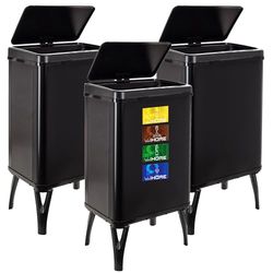 WELL HOME MOBILIARIO & DECORACIÓN 3 poubelles intelligentes de 40 l c/u, hauteur : 71,5 (x 35,5 x 26), noir avec étiquettes magnétiques