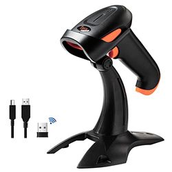 Tera Lecteur de Code à Barres QR 2D avec Support 3 en 1 Compatible avec Bluetooth et 2,4 GHz sans Fil et Scanner de Codes-Barres Filaire USB Douchette Portable, HW0001