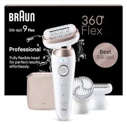 Braun Silk-épil 9 Flex Depilatore Donna, Epilatore Elettrico Donna Con Testina Flessibile a 360° Per Epilazione Semplice, Wet & Dry, Pelle Liscia a Lungo, 9-060 3D, Bianco/Rosa