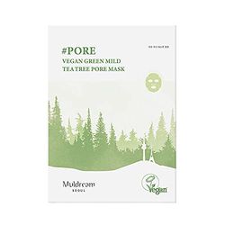 Muldream Vegan Green Mild Tea Tree Pore Mask - Soothing and Moisturising Face Mask - Blackheads Clogged Pores - 10 Sheets