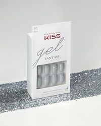 KISS Gel Fantasy Collection Glue-On Manicure Kit, Wait N See, Medium Length Coffin Fake Nails Includes 28 False Nails, Nail Glue, Nail File, and Manicure Stick