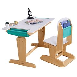 KidKraft Grow Together Mesa Escritorio y Silla Ajustables de Madera para niños con Bolsillo de Almacenamiento, Mesa y Silla Infantil, Muebles para Salas de Juego y Dormitorio de Niños (20307)