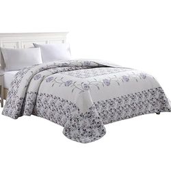 Beatrice Home Fashions Nejlika blommigt broderat quiltat överkast, lätt, alla årstider, kung, lavendel