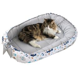 Medi Partners Kattbädd hund 75 x 60 x 10 cm säng liten medium kudde plysch boet katter (boho djur)