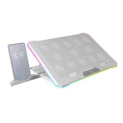 Mars Gaming MNBC13, Podstawka pod Laptopa i Chłodząca Notebooków 17", Oświetlenie ARGB 10 Trybów, 13x Wentylatory Białym LED, Regulowana 8 Pozycjach, Wyświetlacz LCD, Podstawka pod Smartfona, Biały