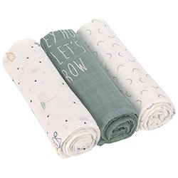 LÄSSIG Baby Couverture de puériculture Couverture de puériculture Drap de puériculture Lot de 3 coton 80 x 80 cm/Swaddle & Burp Blanket L Garden Explorer boys