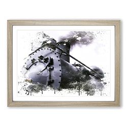 Vintage Steam Train No.5 V3 Modern Framed Wall Art Print, Ready to Hang Picture for Living Room Bedroom Home Office Décor, Oak A2 (64 x 46 cm)