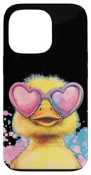 Anatra vibrante con occhiali a forma di cuore Custodia per iPhone 13 Pro