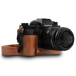 MegaGear MG1553 Estojo Ever Ready, capa de base, capa de logo uso de couro autêntico, com correia para Fujifilm X-T3 - castanho