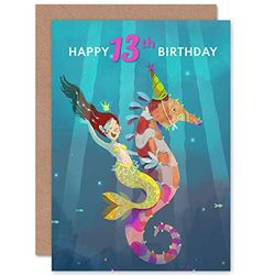Wee Blue Coo Mermaid Seahorse Birthday 13th Greetings Card