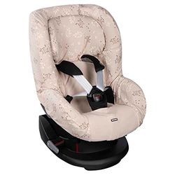 Dooky Leaves Beige Stoelhoes voor kinderzitje, autostoelbeschermer voor kinderen, leeftijdsgroep 1+: 9-18 kg, 3 & 5, puntsgordelsysteem, universele pasvorm, katoen