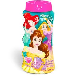 Disney Princess Kids 2-in-1 Bubble Bath & Shampoo - Gentle, Paraben-Free Bath & Hair Wash with Vitamin E & A, pH Balanced for Sensitive Skin - Lightly Scented, Safe for Children Aged 3+, 475ml