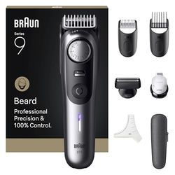 Braun Serie 9 - Cortapúas + 7 herramientas de peluquería, modo PowerBoost, hoja ProBlade, 180 min de autonomía, gradiente, 50 longitudes, rueda de precisión y bloqueo, impermeable, BT9520, cromo
