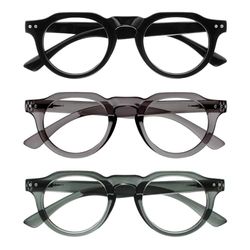 OPULIZE RIO Gafas de Lectura con Filtro de Luz Azul Pack de 3 - Montura Parte Superior Plana - Negro, Verde, Gris - Hombre y Mujer - BBB53-167 - +3.00